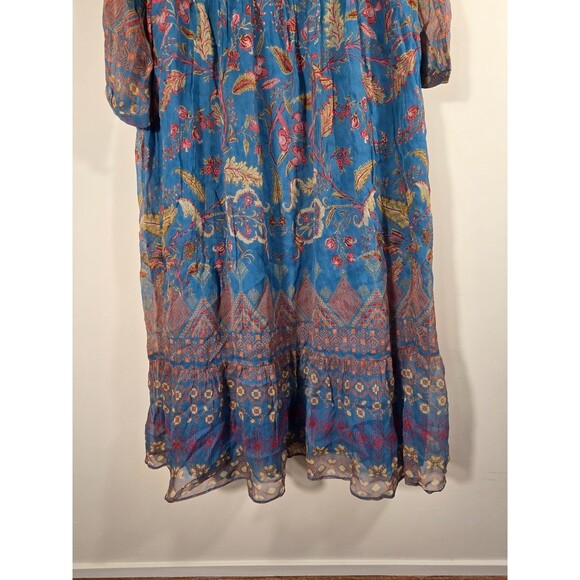 Soft Surroundings Dress XL Blue Mirapani Prairie Tiered Boho Embroidered Maxi - Picture 3 of 13